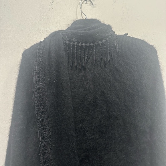 Venesha Angora Vintage Coat black built in lace scarf soft medium oversized - Picture 7 of 13